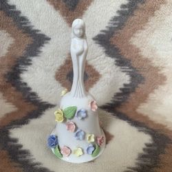 6" Raised Applied Flowers Bell with Virgin Mary Handle