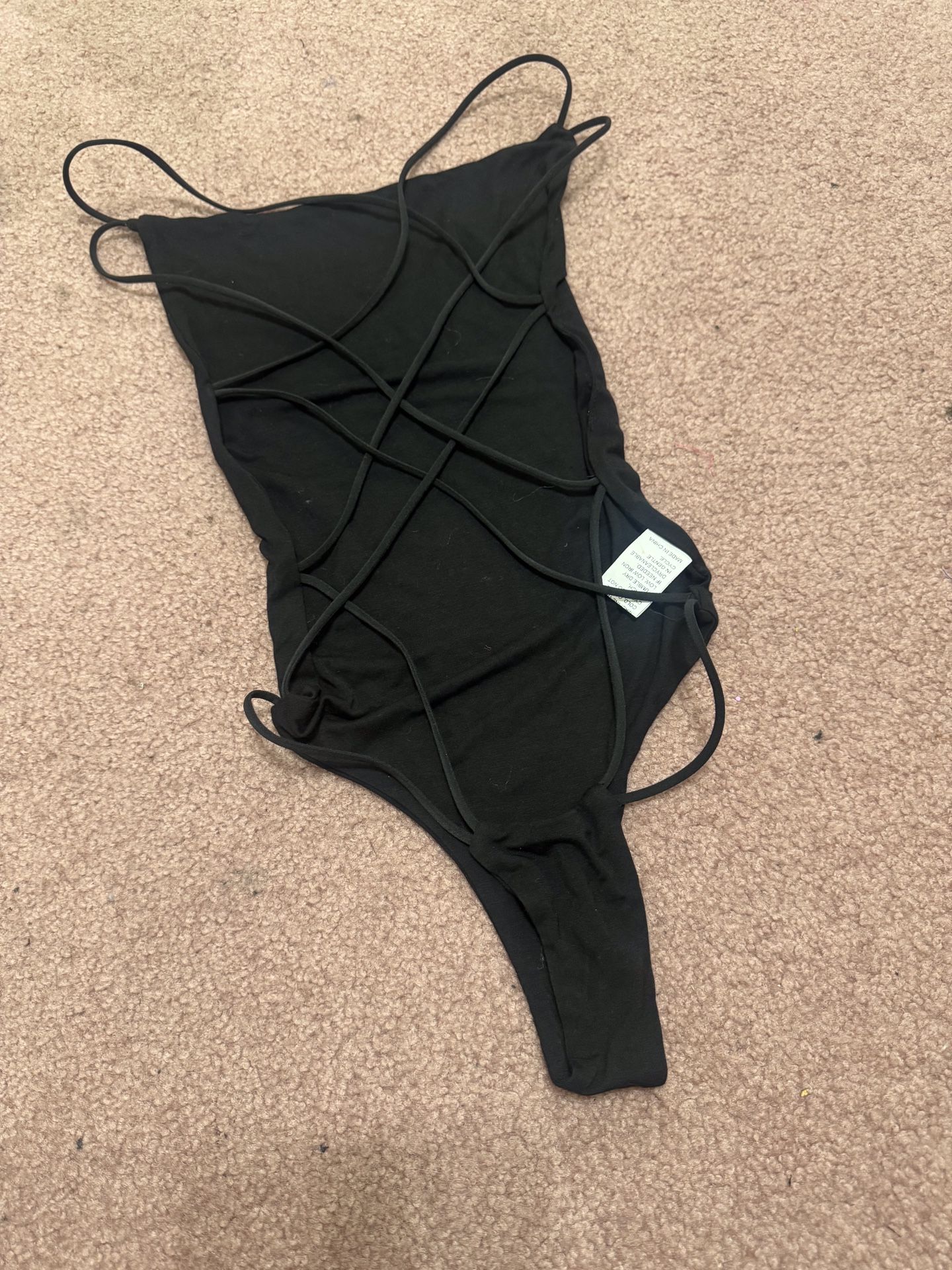 New Small Black Bodysuit One Piece Festival Rave Boho Outfit Lingerie Topb