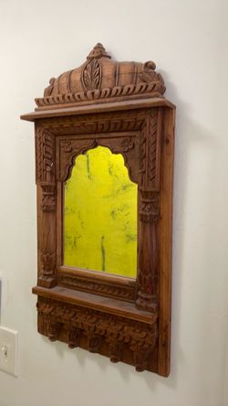 Hand-Carved Wooden Indian Mirror Frame
