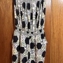 BP Strapless Romper In Black Green Honeycomb Floral  