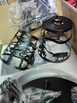 Jusheng 3 light modern black ceiling light fixture with artistic cutout rustic design shades