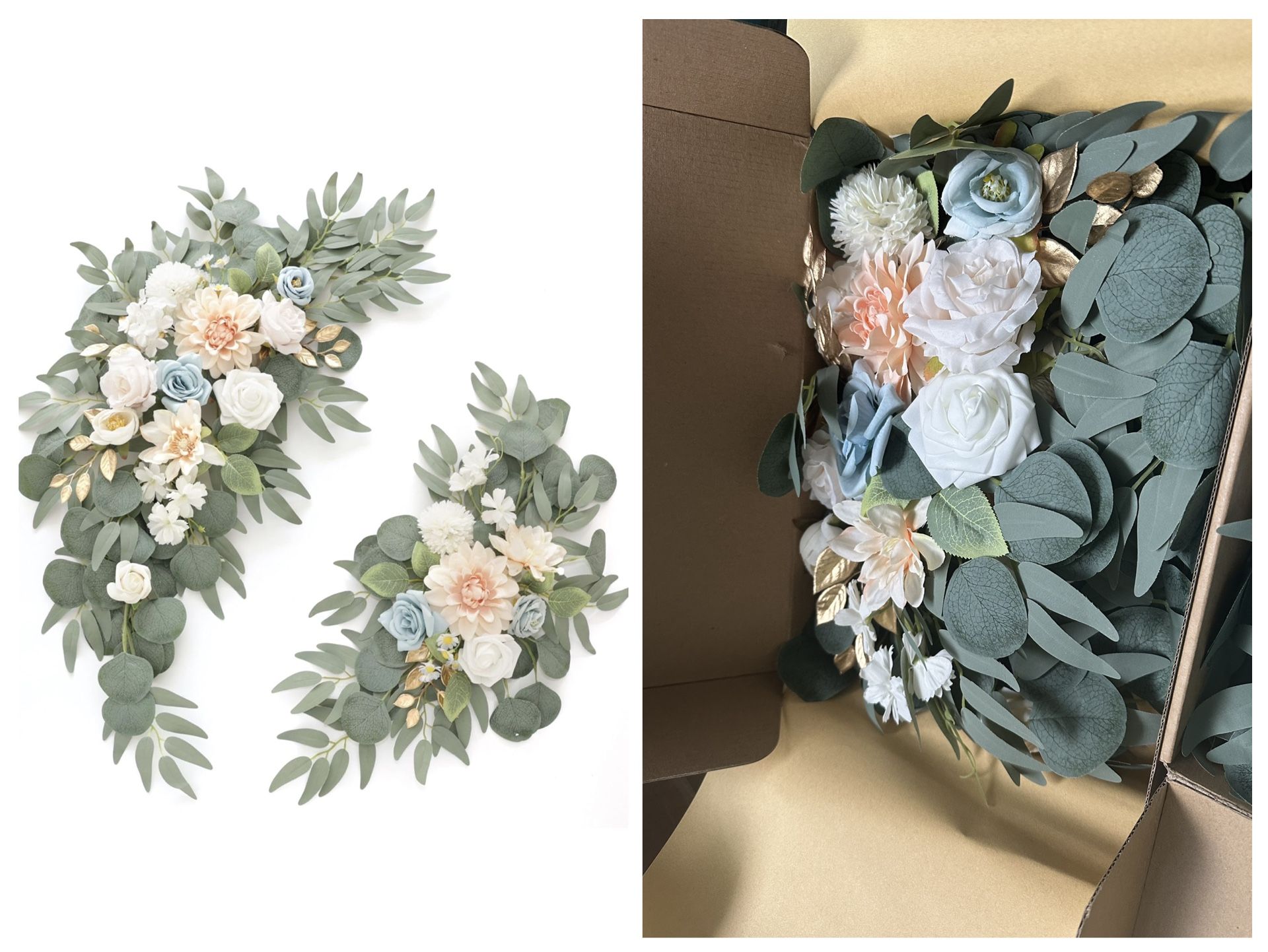 Wedding Sign Faux Flower Swag (Pack of 2) for Ceremony Party Reception Entrance Floral Decor Wall Easel Stand for Wedding Poster Welcome Sign (Champag