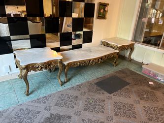 Vintage - French Rococo Marble Top Coffee and End Table Set