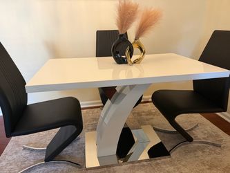 Modern chrome, white and black kitchen table set