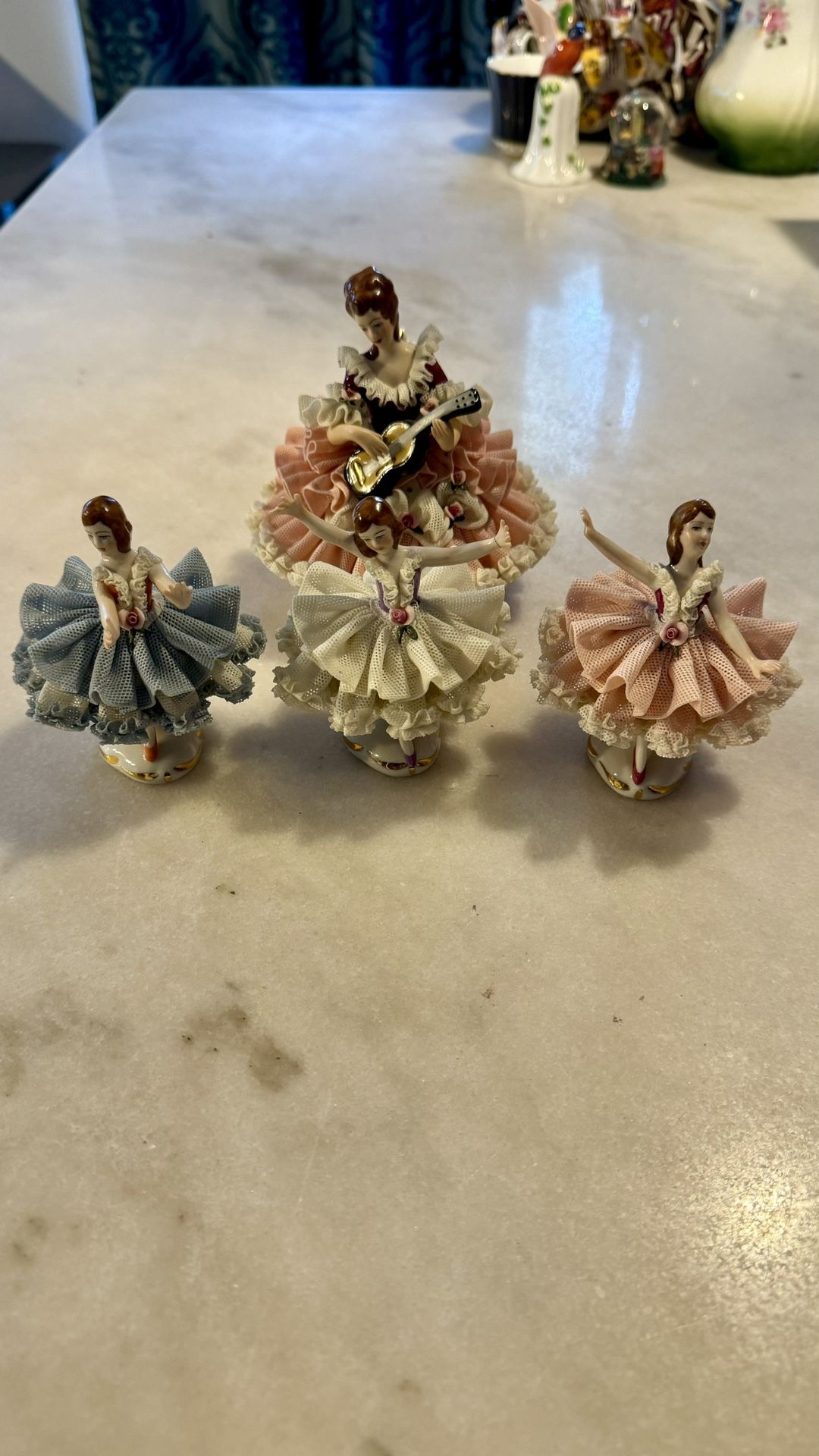 Antique Dresden Lace Porcelain Ballerinas Obo