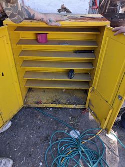 Yellow Metal Storage Cabinet with Shelves