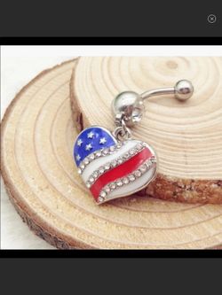 New navel belly button barbell heart shaped American flag 4th of July body jewelry