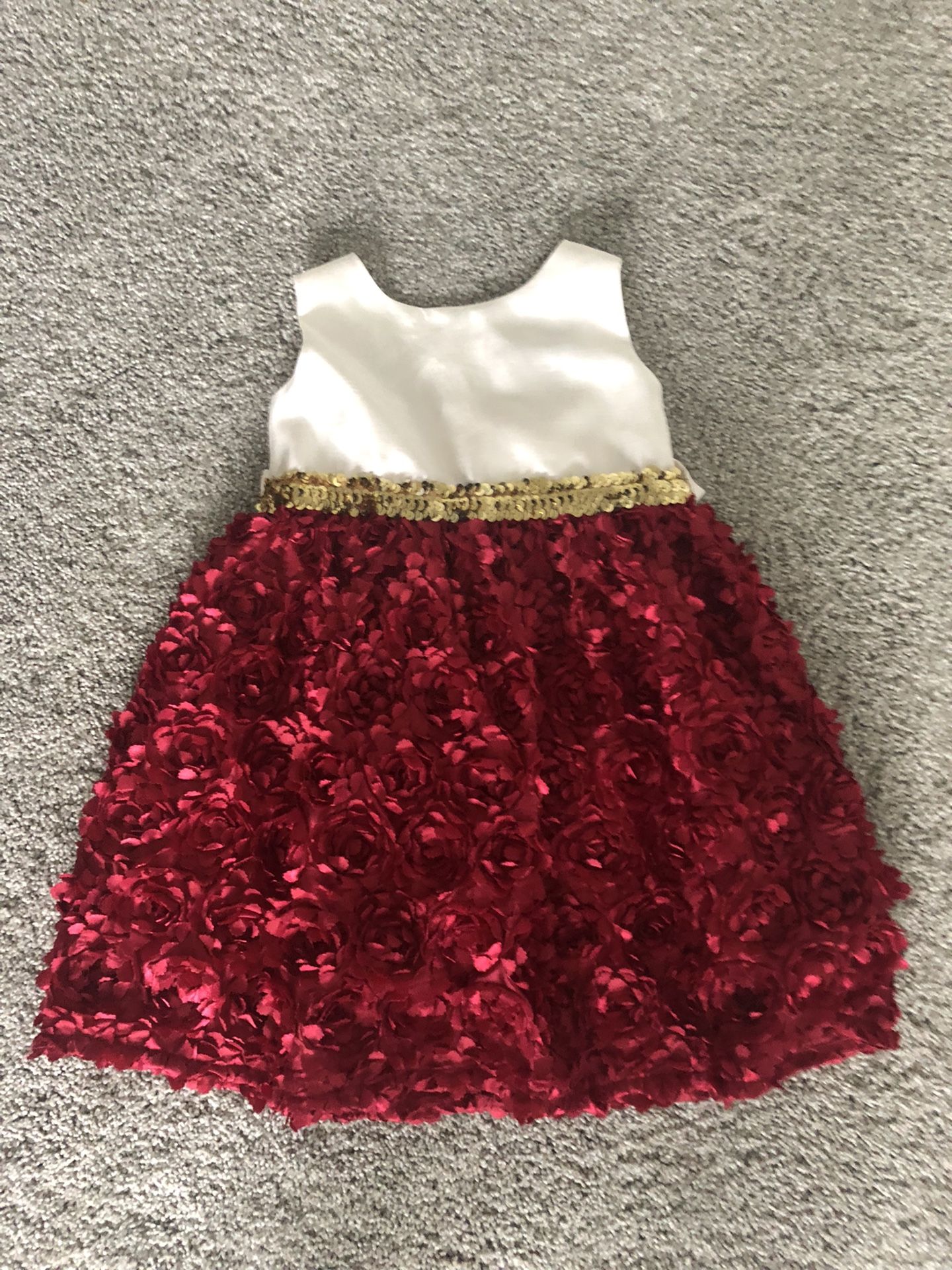 4T White And Red Dress With Gold Sequins