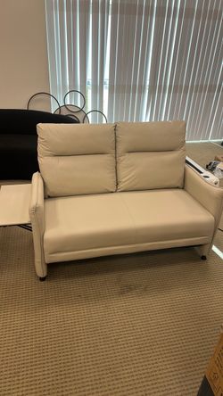 Leather Loveseat - Two Seater High Back - Cream - Used