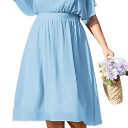 Hanna Nikole Plus Size Chiffon Dresses for Women Flounce Sleeves Empire Waist A Line Summer Beach Dress