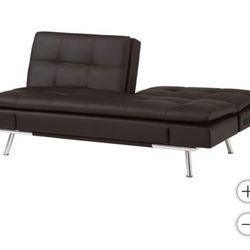Like New Ravenna Dark Brown Leather Euro Lounger Futon w/ Delivery