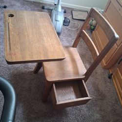 Antique Solid Wood Desk & Chair
