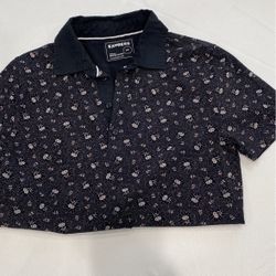 Mens Black Size Small Shirt Back With Floral Print