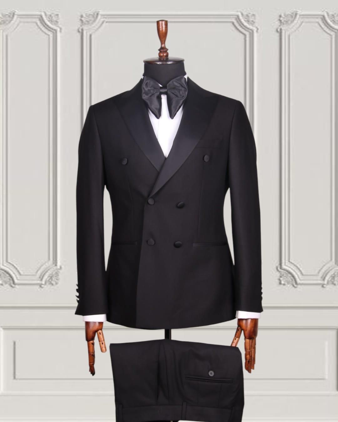 2 Pieces Ceremonial Suit Double Breasted Black Color With Bow Tie