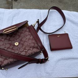  Coach Red Purse And Wallet 