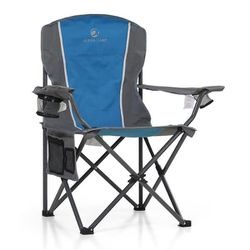 ALPHA CAMP Oversized Camping Folding Chair Heavy Duty Steel Frame Support 350 LBS Collapsible Padded Arm Chair with Cup Holder Quad Lumbar Back Chair 
