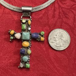 Vintage Sterling Silver Large Cross Necklace 