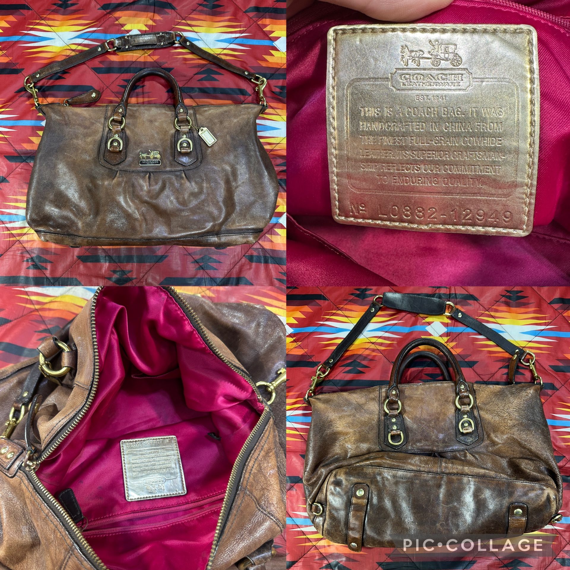 COACH Large Brown Leather Satchel Shoulder Bag L0(contact info removed)9
