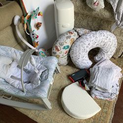 Baby Bundle W/ Diaper Genie, Changing Table Pad, Rocker,  Blankets, Feeding Pillows Etc All Included 