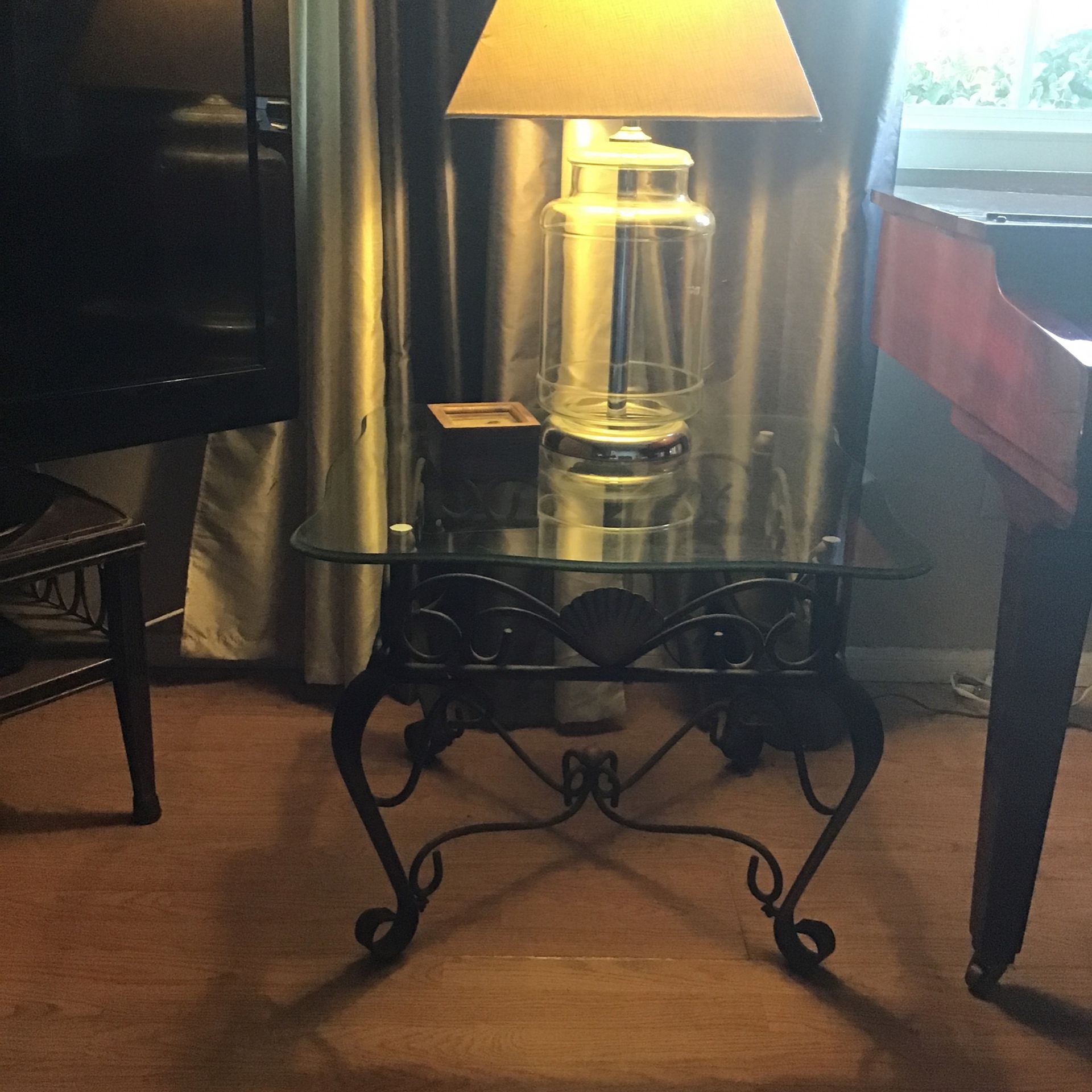 Wrought Iron And Beveled Glass End Tables. Set Of 2