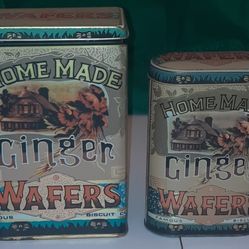 Vintage Daher Long Island Collectible Ginger Wafers Tins. Famous Biscuit Co.