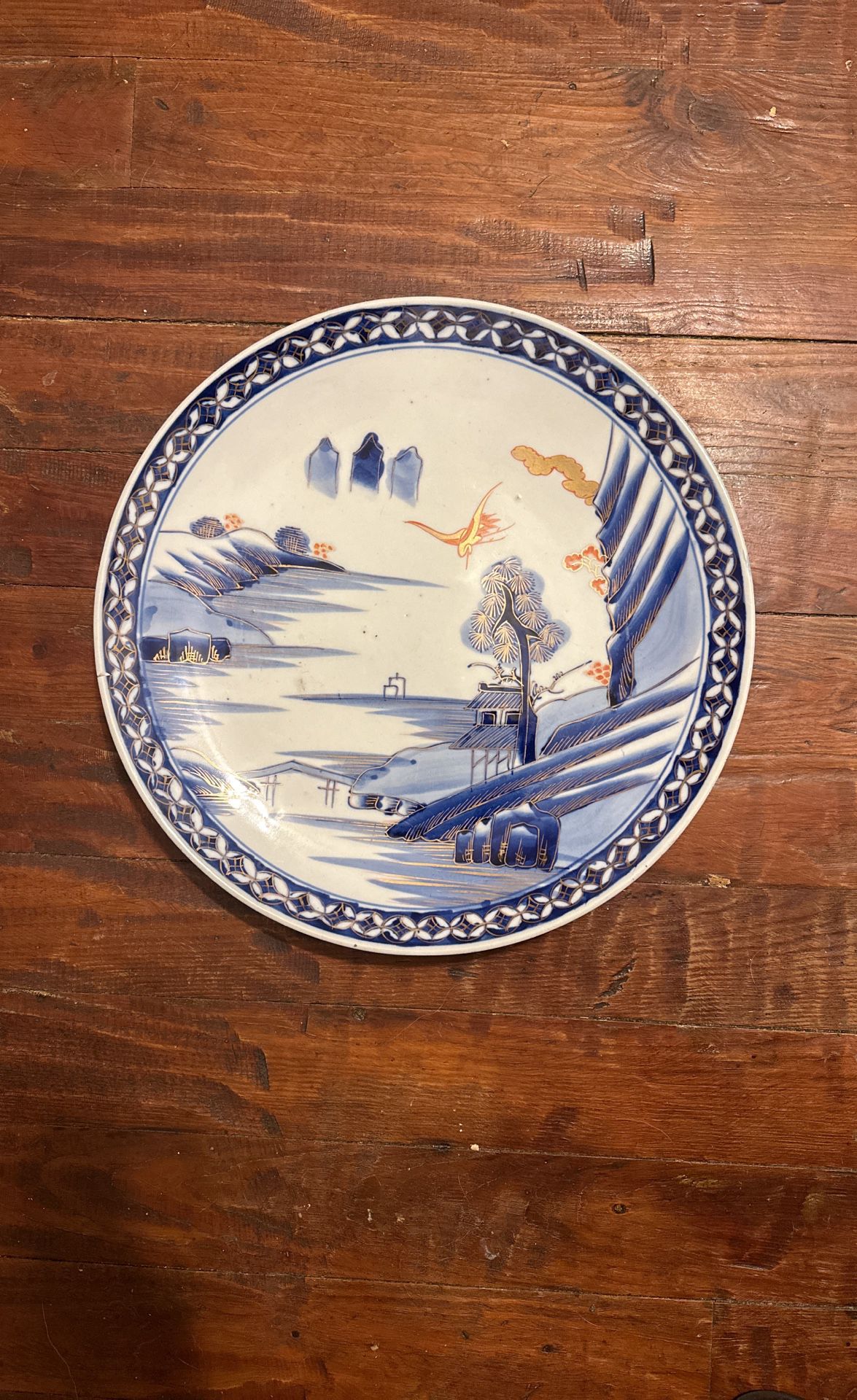 Antique Blue &White Japanese Imari Charger 15”