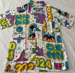 Disney Parks Mens 2024 Figment Mickey Icons White All Over Neon Print Shirt Sz S
