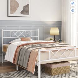 Yaheetech Metal Platform Bed Frame with Headboard and Footboard, Twin, White