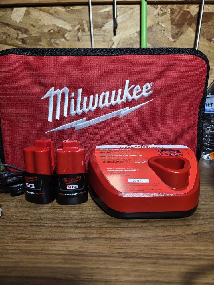 Milwaukee
M12 12V Lithium-lon Compact 2.0 Ah Battery Pack (2-Pack) Starter Kit with Charger