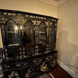 Black Lacquer Hardstone China Cabinet 
