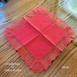 10” Vintage Cotton Handkerchief with Lace #052624A8