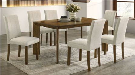 Brand New Brown & Beige Mid-Century Modern Style 7pc Dining Table Set