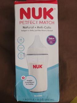 NUK Perfect Match Anti-Colic Baby Bottle, Medium Flow Silicone Nipple, 8 oz, 1-Pack