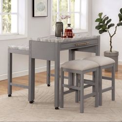 Gray Faux Marble Counter Height Dining Table Set