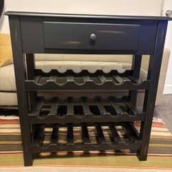 Rustic Black Wine Rack With Drawer