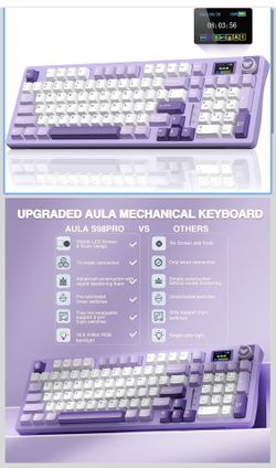 AULA S98 Pro Wireless Mechanical Gaming Keyboard with Screen, Knob, 96 Keys 2.4GHz/USB-C/BT5.0, Hot-Swappable, Linear Switches,Gasket Mount,PBT Keycap