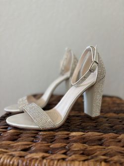 Silver Rhinestone Block Heel Sandals