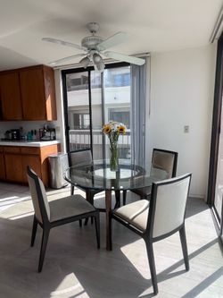 Modern Circular Glass Dining Table Set with 4 Chairs