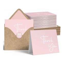 Thank You Cards With Envelopes Bulk Set & Stickers - 100 Pack 4x6 Blank Thank You Notes Bulk Box Set