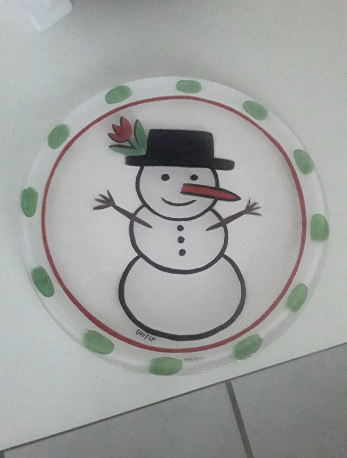 Glass Large Snowman Serving Plate