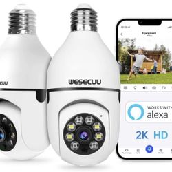 Light Bulb Security Camera, 2K Bulb Security Camera 2.4GHz,Security Cameras Wireless Outdoor with Automatic Human Tracking,Motion Detection Alarm,Colo