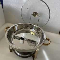 Round Chafing Dish Buffet Stainless Steel with Lid Holder 5 Quart