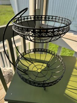 2-Tiered Black Metal Fruit Basket