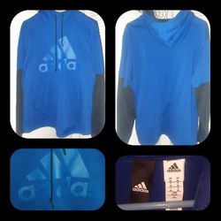 Adidas men's sweatshirt. Hoodie pull over sweatshirt with large logo. Royal blue with black sleeves. Size XL $35