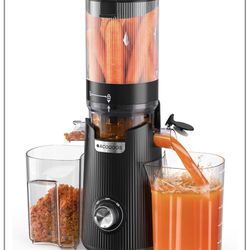 Cold Press Juicer, Auto Feed & Pre-cut, 55 RPM Slow Masticating High Juice Yield Juicer Machines, Easy to Clean, 5.3" Wide Chute, 1.8L Hopper with 2 C