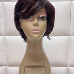Human Hair Wig-natural dark burgundy Hair-$60 Peluca De Pelo Natural color vino