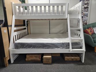 Brand new white/gray/brown/oak twin over full bunkbed