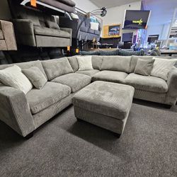 Brand New Secrional 3 Pcs Corduroy Fabric W/ Ottoman $599