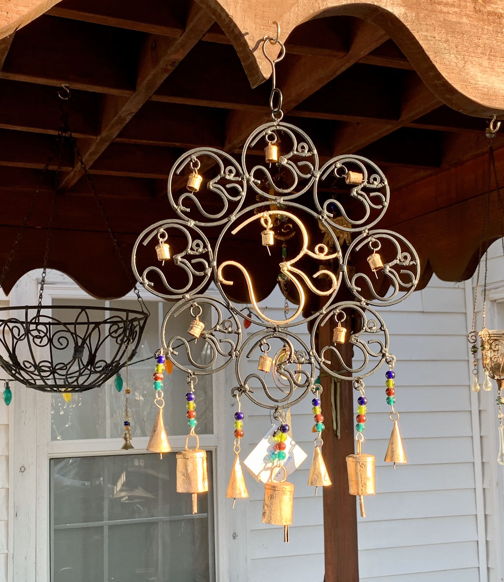 Cast Iron 9 Om Beads & Bells Wind Chime