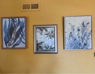 Set of 3 Blue Botanical Framed Wall Art